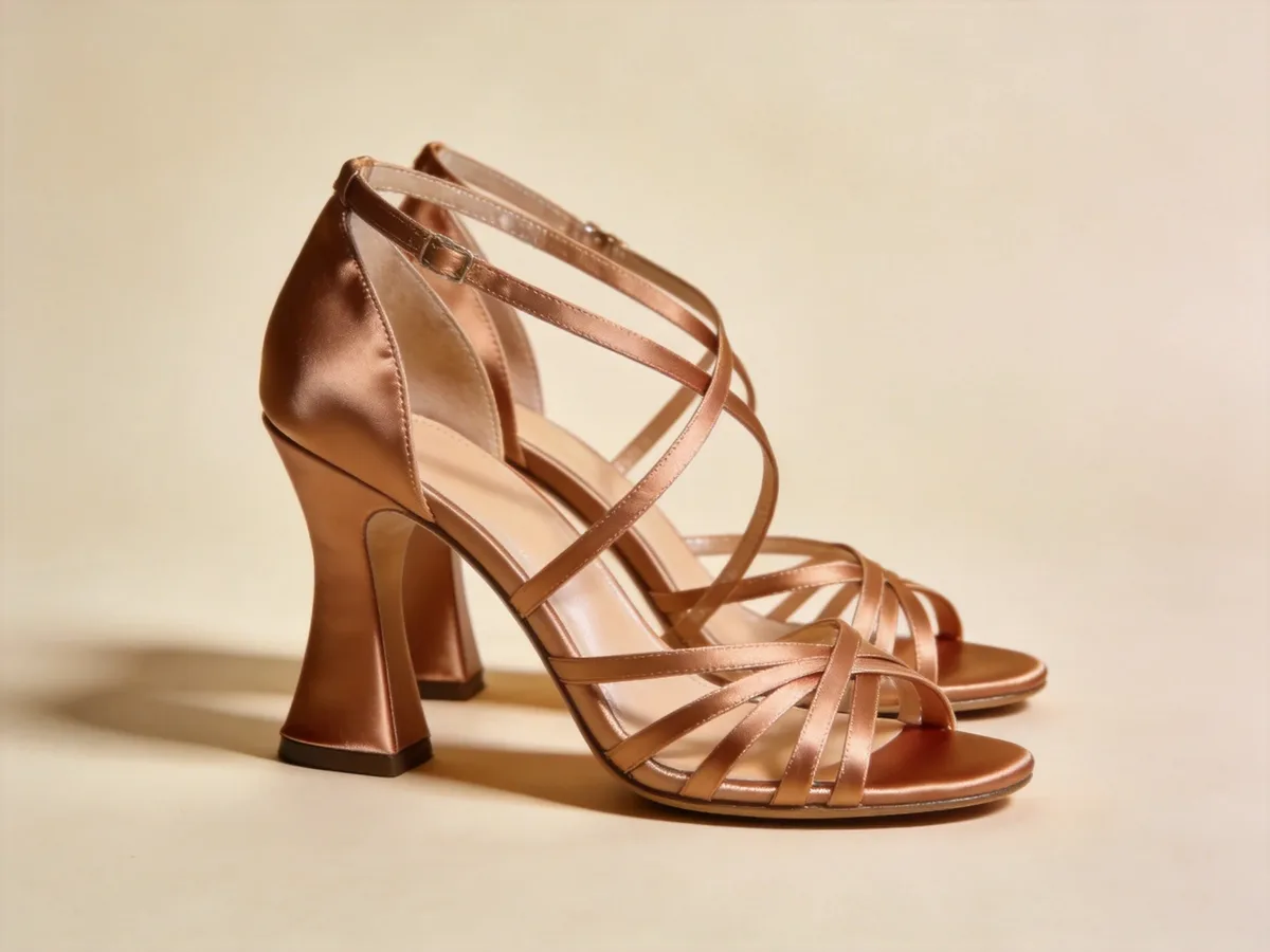 Latin dance shoes with strappy satin uppers and suede soles from the Pandasoles dance collection